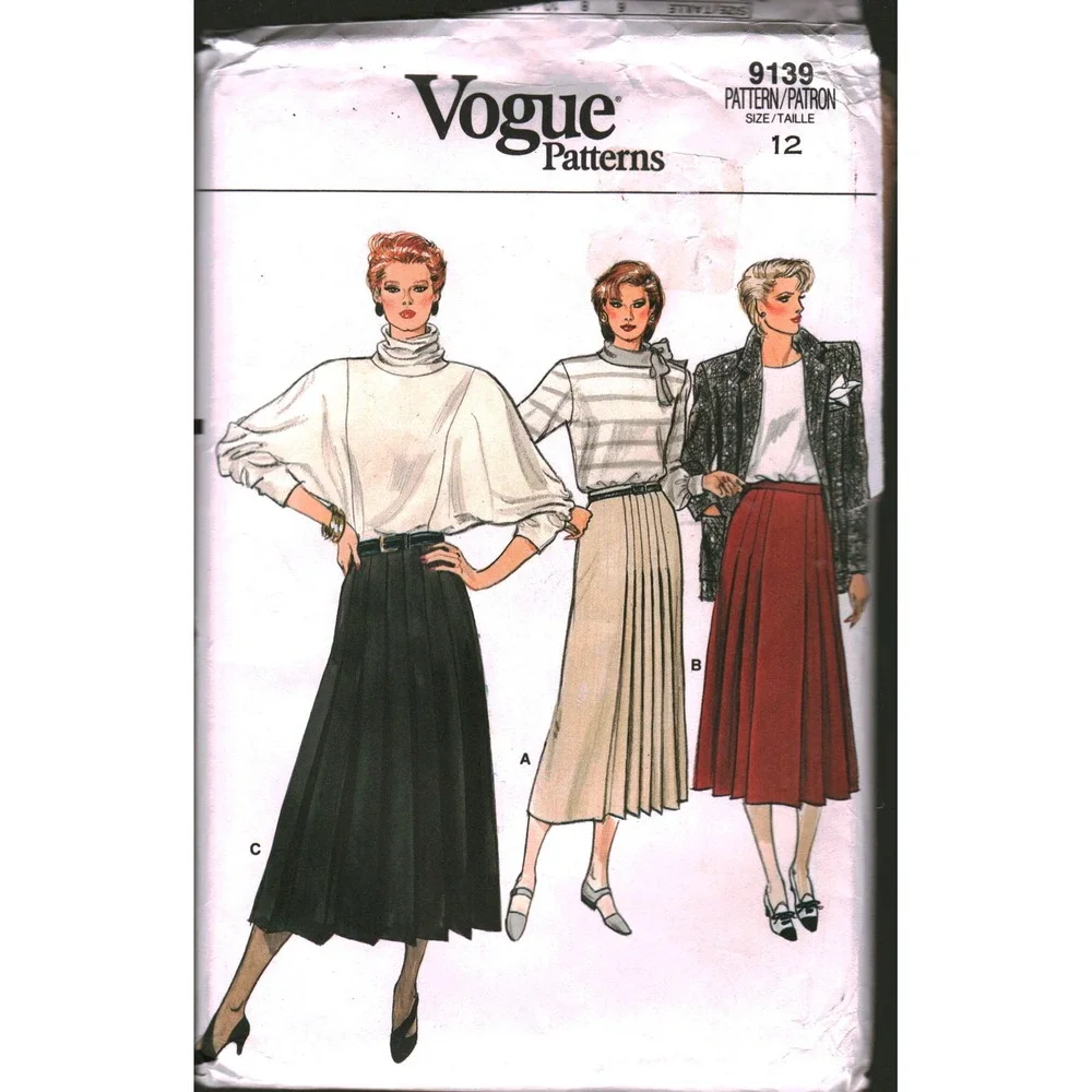 Vogue 9139 Vintage Sewing Pattern Misses Pleated Skirt Mid Lower Calf Size 12